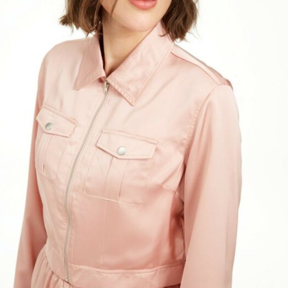MaterialGirl Cropped Jacket pink Satin Jacket - Picture 2 of 7